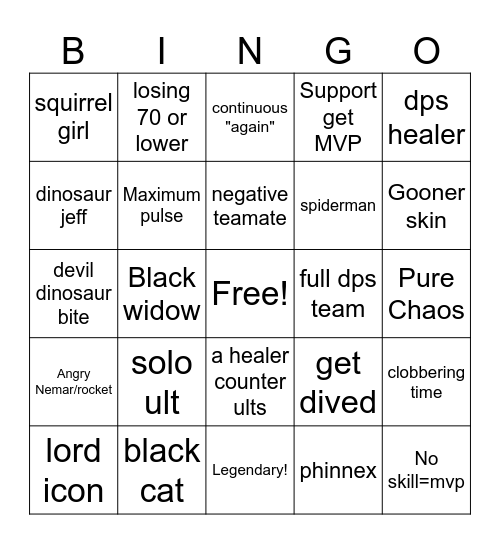 Marvel Rivals Bingo Card