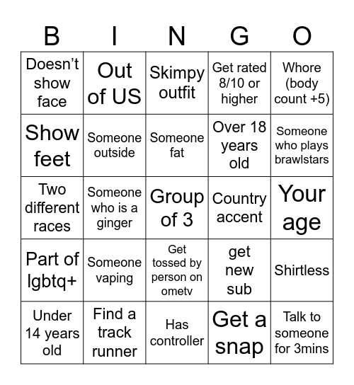 Ometv Bingo Card