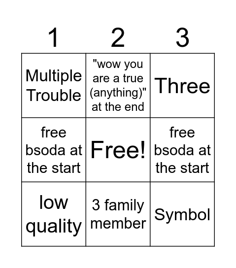Numberslop Bingo Card