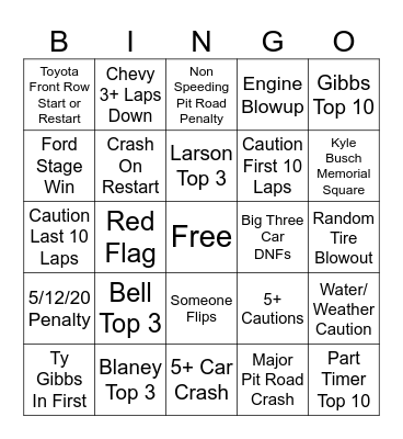 NASCAR Bingo Card