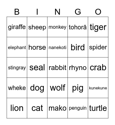 Mōkai Bingo Card