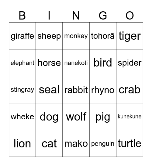 Mōkai Bingo Card