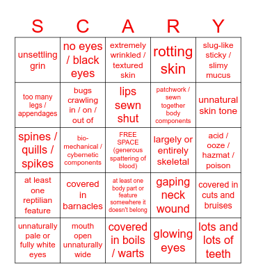 Horror Art Prompt BINGO Card