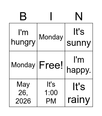 Greetings Bingo Card
