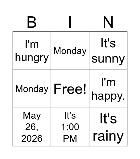 Greetings Bingo Card