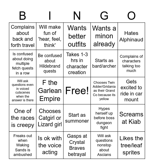 ARR Kelley Bingo Card