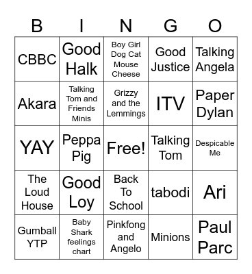 YouTube Bingo Card