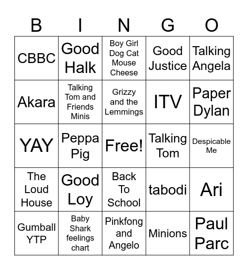 YouTube Bingo Card