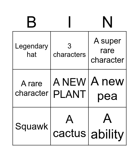 Pvz bingo 1 Bingo Card