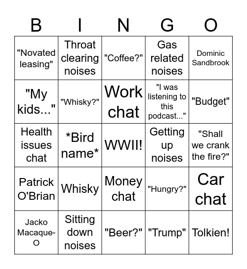 Middle Aged Man Camping Bingo Card