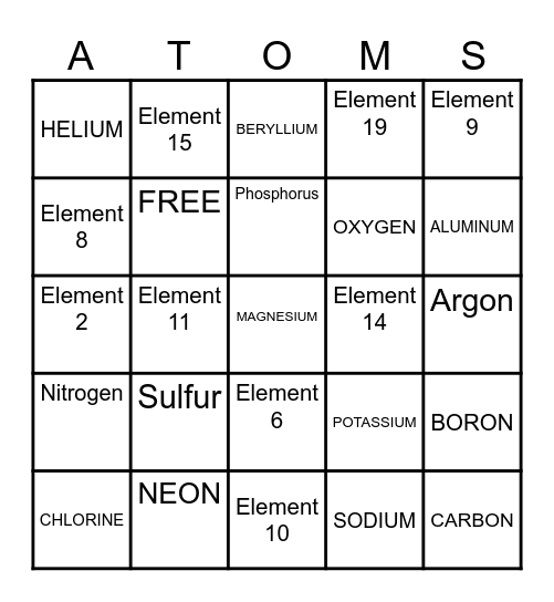 ATOMic BINGO Card