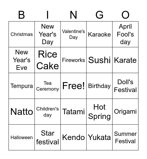 Events/Culture Bingo Card