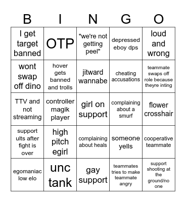 rivals bingo Card