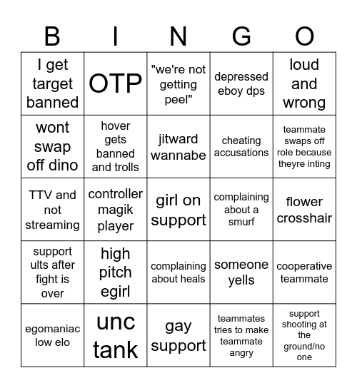 rivals bingo Card