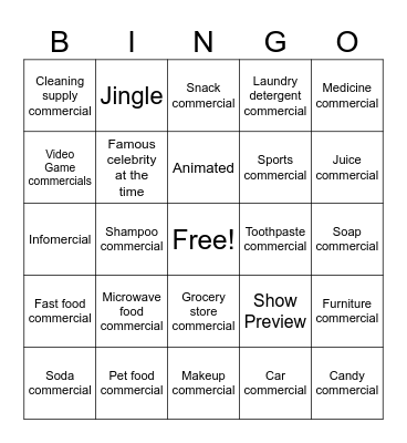 Myretrotvs Commercials Bingo Card