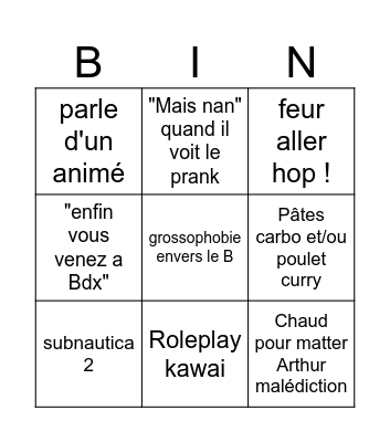 Mattéprout Bingo Card