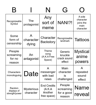Anime Bingo Card