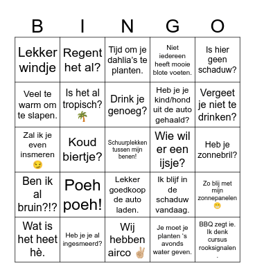 Zomerzotheid Bingo Card