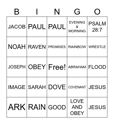 BIBLE BINGO Card