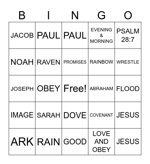 BIBLE BINGO Card