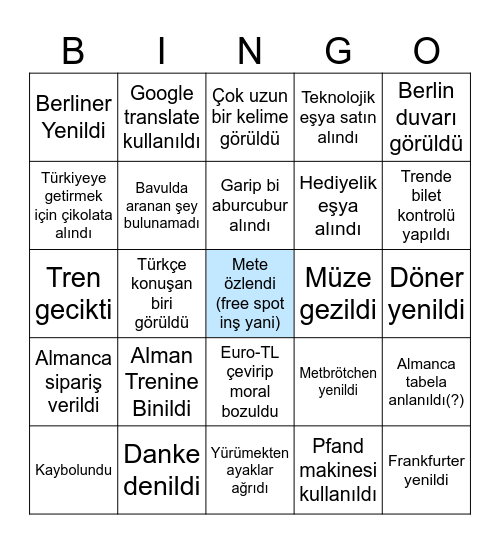 Elif'in Almanya gezisi Bingo Card