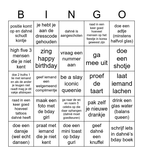 DAANS BDAY BINGO Card