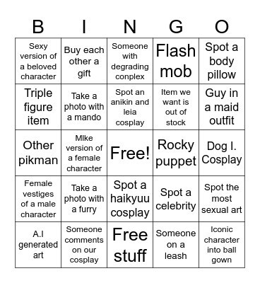 Comic con Bingo Card