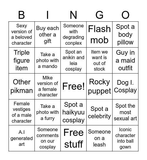 Comic con Bingo Card