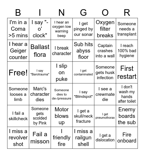 Deathwish Bingor Bingo Card