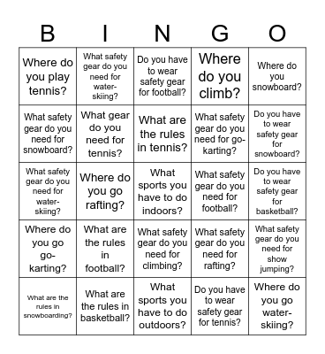 Sports rules Bingo Card