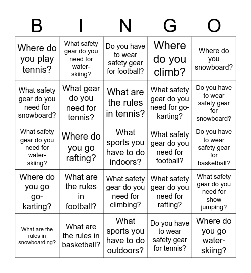 Sports rules Bingo Card