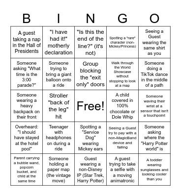 Disney World Bingo Card