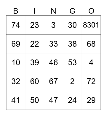 Untitled Bingo Card