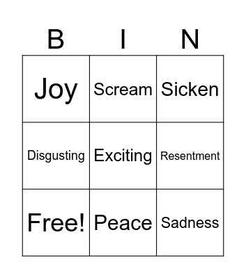 Emotions Bingo Card