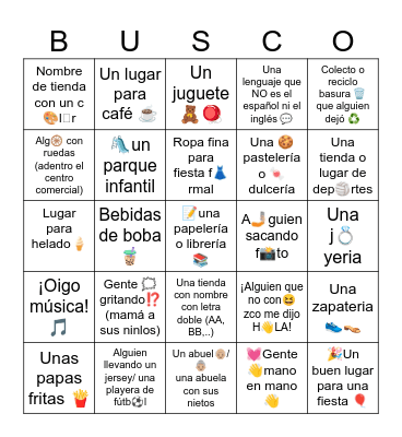 El Centro Comercial Bingo Card