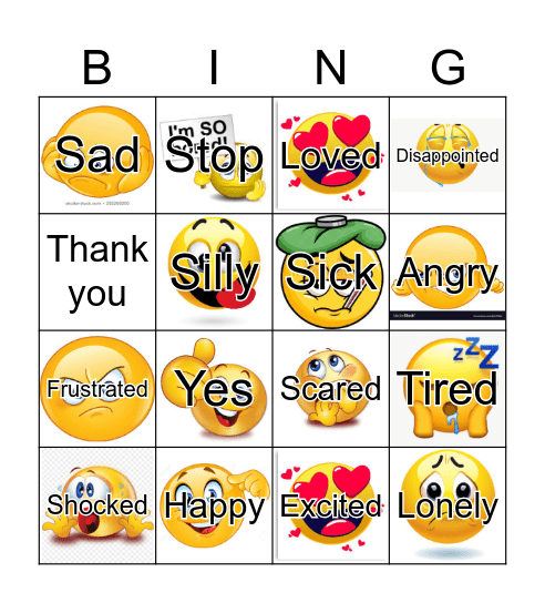 Emotions Bfirnege Bingo Card