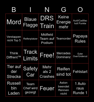 F1 Kanada Bingo Card