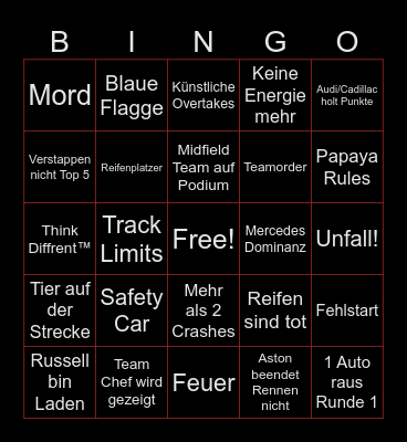 F1 Kanada Bingo Card