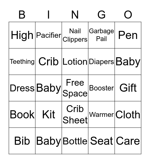 Kellys Baby Shower ~ Febuary 12, 2017 Bingo Card