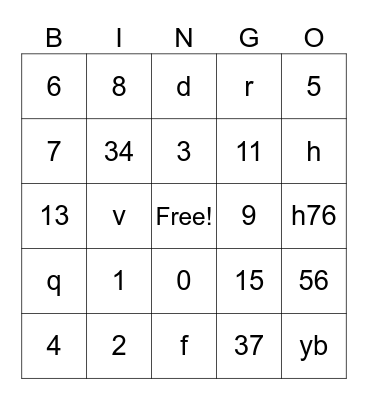 Untitled Bingo Card
