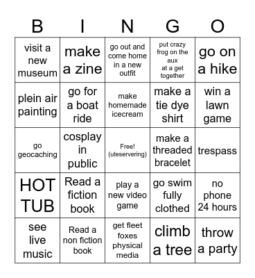 Summer bingo Card