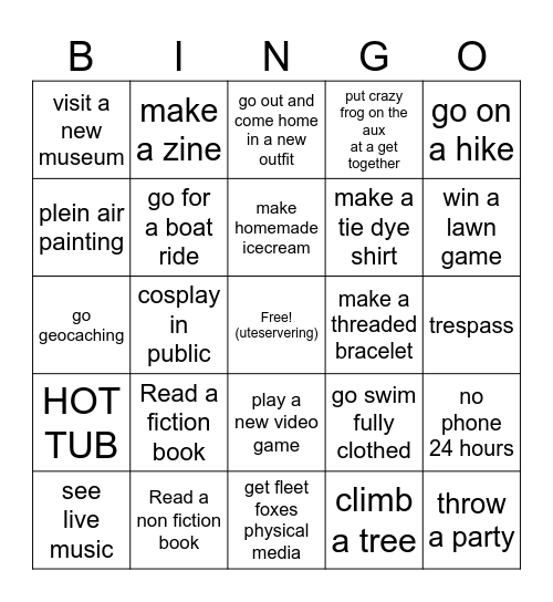 Summer bingo Card