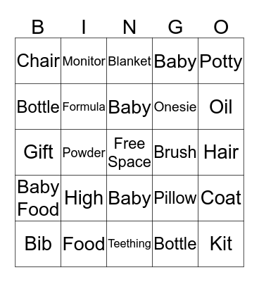 Katia's Baby Shower 10/24/2015 Bingo Card