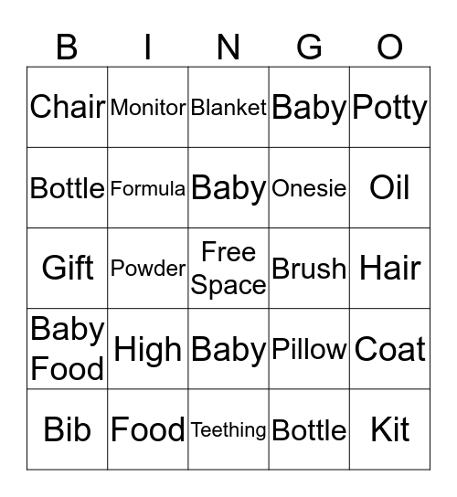 Katia's Baby Shower 10/24/2015 Bingo Card