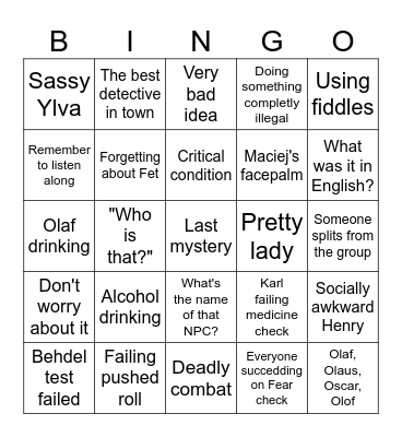 Vaesen Bingo Card