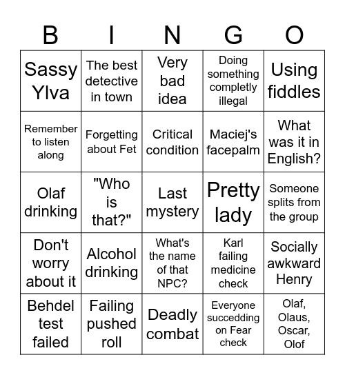 Vaesen Bingo Card