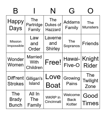 TV Theme Bingo Card