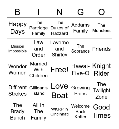 TV Theme Bingo Card