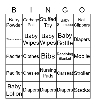 Kellys Baby Shower ~ 2017 Bingo Card