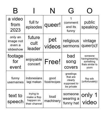 Leo and Kirb's take on Youtube's Recycle Bin Bingo (credits to KVN AUST) Bingo Card